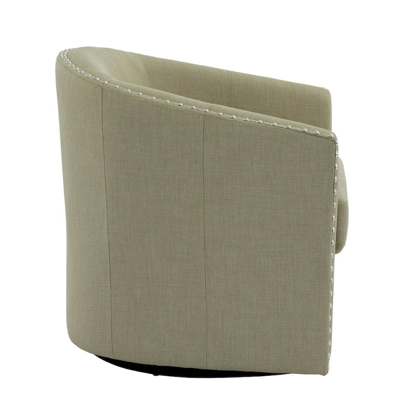 Poltrona girevole a barilotto con borchie – Cammello chiaro / Grigio / Bianco / Blu / Grigio chiaro, 1 posto