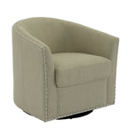Poltrona girevole a barilotto con borchie – Cammello chiaro / Grigio / Bianco / Blu / Grigio chiaro, 1 posto