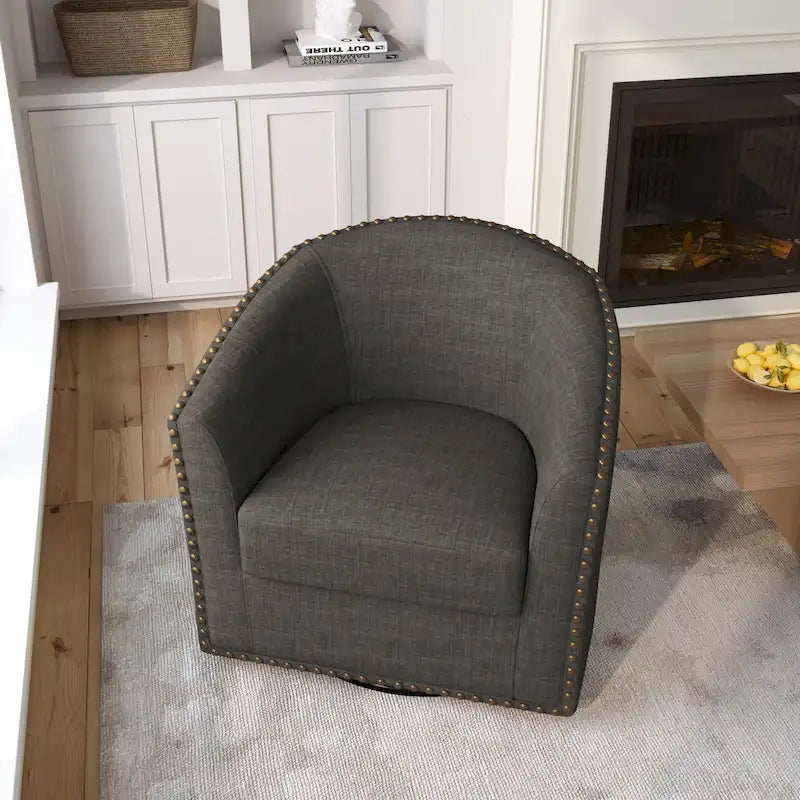 Poltrona girevole a barilotto con borchie – Cammello chiaro / Grigio / Bianco / Blu / Grigio chiaro, 1 posto