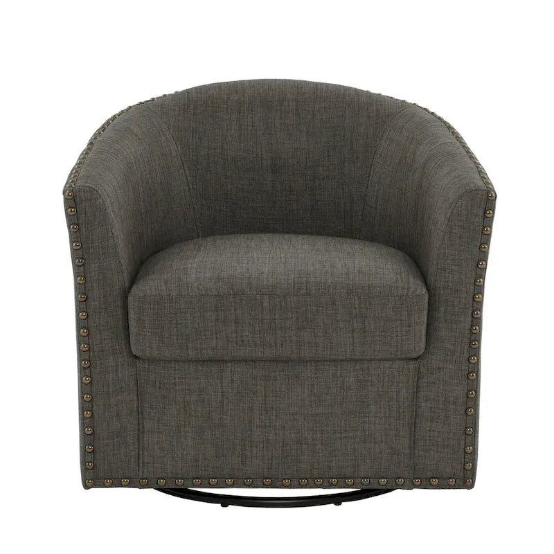 Poltrona girevole a barilotto con borchie – Cammello chiaro / Grigio / Bianco / Blu / Grigio chiaro, 1 posto